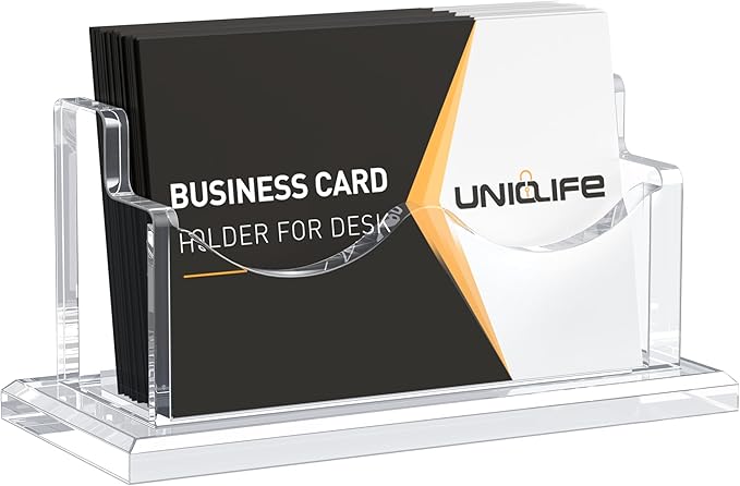 Uniclife Acrylic Business Card Holder for Desk 1 Slot Clear Horizontal Business Card Display Stand for Men and Women Desktop Name Card Organizer Card Stand for Office Home Exhibition, 60 Card Capacity