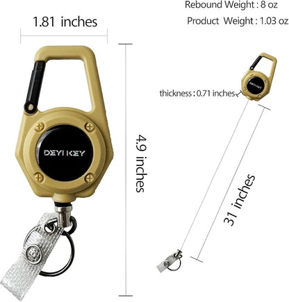 Retractable Keychain Heavy Duty, Multitool Carabiner Badge Holder, Retractable Keychain Clip Id Holder, Tactical ID Badge Reel with 29.5" Steel Retractable Cord, 2Pack Yellow