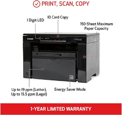 Canon imageCLASS MF3010 VP - Wired Monochrome Multifunction Laser Printer with Scanner, Copier, USB Cable Included, Up To 2,300 Page Toner Yield in Box, 19 PPM, Black