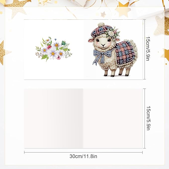 6pcs Diamond Art Painting Kit Greeting Card, Hat Goat 5D DIY Diamond Handmade Holiday Glitter Greeting Card with Envelope, Holiday Gift Congratulation