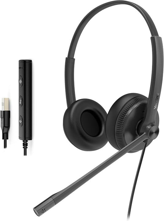Yealink UH34 USB Headset with Microphone for PC Laptop,Wired Headset with Noise-Cancelling Microphone,Teams Certified, in-Line Controls for Home Office Online Class Skype Zoom Meetings