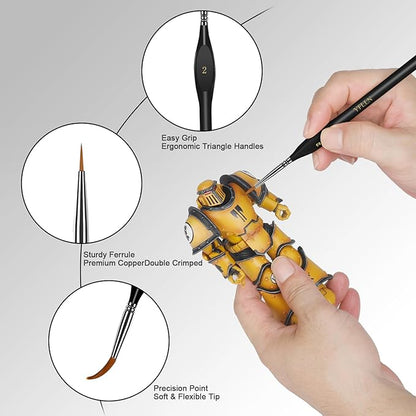 6Pcs Micro Paint Brushes Set with Triangular Handles - for Acrylics, Oils, Watercolors & Paint by Number, Citadel, Figurine, 40k，Mandala Painting（2PACK）(Black)