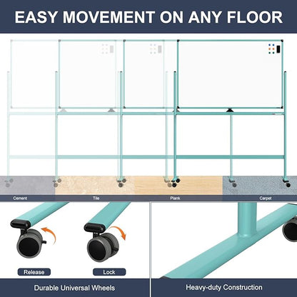 Rolling Whiteboard, 48x32 Inches Dry Erase Board with Stand, Magnetic Mobile Whiteboard on Wheels, Standing White Board for Office, School, Home, Large Double Sided White Board with Paper Pad