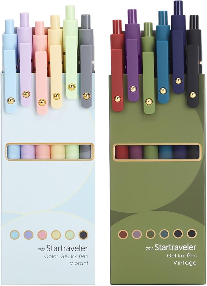 FIOVER Colorful Gel Pens - 12Pcs 0.7mm Multi-Colored Pens, Smooth Writing Coloring Journaling Supplies for Note Taking, Cute Aesthetic Office School Supplies (12PCS Colorful Ink)