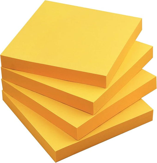 Sticky Notes 3x3 Self-Stick Notes Bright Colors Sticky Notes 4 Pads 100 Sheets/Pad (Orange)