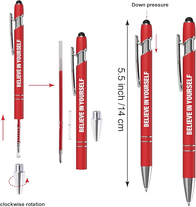 Funny Pens, 12 Pcs Pens Fine Point Smooth Writing Pens, Inspirational Ballpoint Pens with Screens Touch Stylus Tips, Red Ink 1.0 Mm Pens Gift Office Desk Accessories, Motivational Stylus Pens