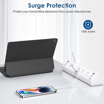 Desk Clamp Power Strip USB C,40W Total Fast Charging Station,4 PD 20W USB C Ports,Nightstand Edge Mount Power Strip with 6 USB Ports 5 AC Outlets Surge Protector,6ft Cord,Fit 1.96" Tabletop Edge
