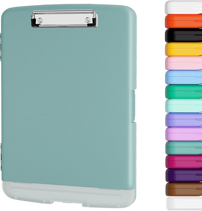 Piasoenc Clipboard with Storage, 8.5 x 11 Organization Box with Pen Holder and A4 Legal Paper Folder, Heavy Duty Plastic, Folio & Side-Opening, Low Profile Clip, for Nurses, Teachers, Teal