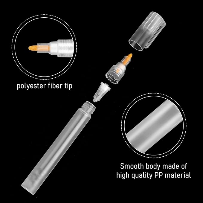 KALIONE Acrylic Paint Markers, 6 Empty Paint Markers, 3 Pcs 3mm and 3 Pcs 6.5mm White Paint Pens Empty Acrylic Marker, Empty Paint Markers for Painting, Rock Painting, Glass, Graffiti Paper Drawing