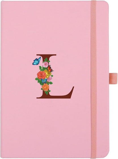 Pink Notebook for Women, 5.7"X8.3" A5 Journal Notebook with Letter L, Dual-Sided Writing Notebook with Dividers, Cute Leather Journal for Work, Business, School, Meetings, Travelers, Small Notebook