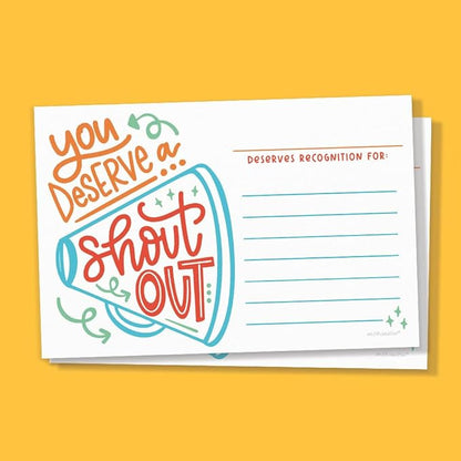 Positive Shout Out Cards For Teachers, Students, Employees, Office Staff - Kudos Appreciation and Recognition Reward Cards For School or Work Bulletin Board (50 Count)