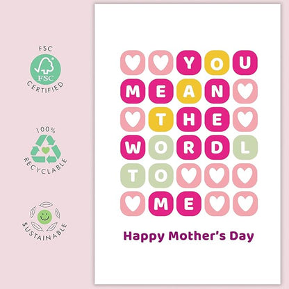 UUEFKTN Happy Mother's Day Wordle Card, You Mean The Wordl To Me, Funny Mothers Day Card For Mom, Word Puzzle Mothers Day Card For Her