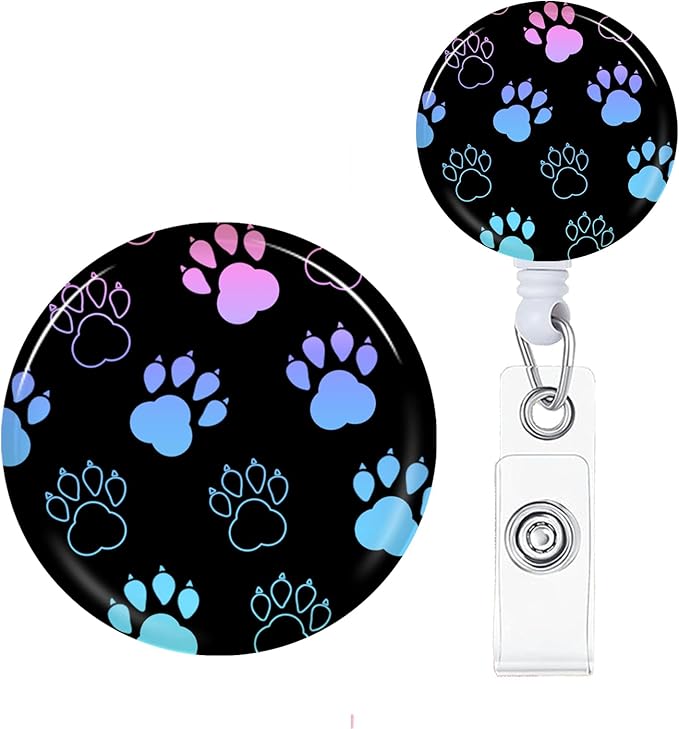 Dog Paw Badge Reels Holder Retractable with ID Clip for Nurse Name Tag Card Nursing for Doctor Teacher Student Employee Office Medical Work 2