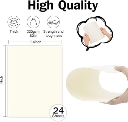 24 Sheets Cream Cardstock 8.5 x 11 Off White Paper, Goefun Ivory Card Stock Printer Paper for Cards Making, Office Printing, Certificate