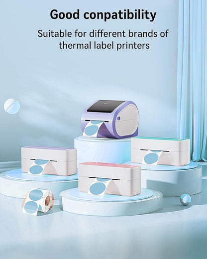 Phomemo 2” Color Circle Thermal Labels, Self-Adhesive Round Direct Sticker Labels, Circular Thermal Printer Label for Logo Design, Name/Price Tag, Thanks Card, Address, QR Code, 750 Labels/Roll, Blue