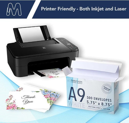 MOS A9 Invitation Envelopes – 5-3/4" x 8-3/4" White Mailing Envelopes Self Seal (500 Count) – 120GSM/ 32LB Bond Heavy Duty – For Greeting Cards, Card Making, RSVP Cards, Wedding Invites