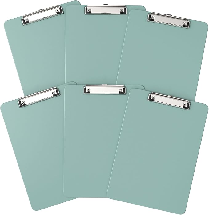 Plastic Clipboards 6 Pack, A4 Deep Green Clip Board 8.5x11 for Classroom, Students, Kid, Woman, Size 9" x 12.5" with Low Profile Clip, Office & School Supply