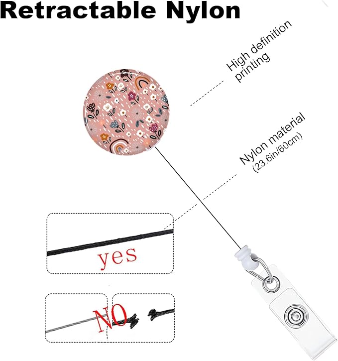 Retro Rainbow Badge Reels Holder Retractable with ID Clip for Nurse Name Tag Card Nursing for Doctor Teacher Student Employee Office Medical Work