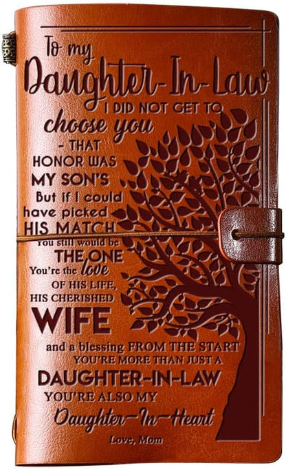 Daughter in Law Gifts from Mother in Law, To My Daughter in Law Leather Journal, 140 Page Refillable Writing Journal, Christmas Birthday Gifts for Daughter in Law for Wedding