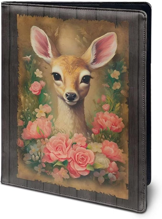 Deer Floral Portfolio Folder Leather Padfolio with A4 Size Clipboard Clip for Business Interview Resume Document Sleeve Binder Folder for Men/Women