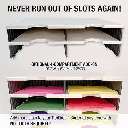 Ultimate Office TierDrop Literature Organizer/Forms Mailroom Classroom Sorter, 16-Compartments with Optional Add-On Tiers for Easy Expansion, Gray w/Black