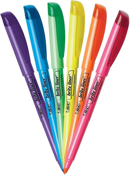 BIC Brite Liner Highlighter, Chisel Tip For Broad Highlighting and Fine Underlining, Assorted Colors, 12-Count (Pack of 18, 216 Count Total)