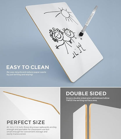 Nicpro 12 x 16 inches Lapboard Small Dry Erase Lap Board Double Sided with 3 Water-Based Pens Learning Mini Whiteboard Portable for Kid Student and Classroom Use