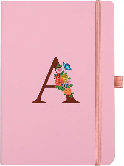 Pink Notebook for Women, 5.7"X8.3" A5 Journal Notebook with Letter A, Dual-Sided Writing Notebook with Dividers, Cute Leather Journal for Work, Business, School, Meetings, Travelers, Small Notebook