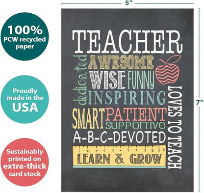 Tree-Free Greetings Teacher Appreciation Cards - Artful Designs - 1 Card + Matching Envelopes - Made in USA - 100% Recycled Paper - 5"x7" - Lighthearted, For Teacher, Awesome Teacher (GO64452)