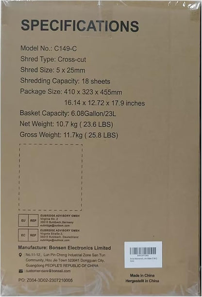 Bonsaii Paper Shredder, 18-Sheet 60-Minutes Shredder for Office Heavy Duty Cross-Cut Shredder with 6 Gallon Pullout Basket 4 Casters(C149-C)