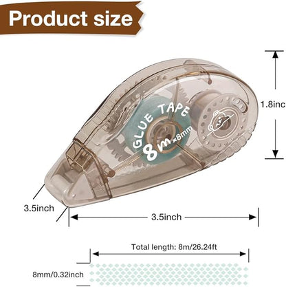 Double Sided Tape Roller - 8 Pack Adhesive Scrapbook Glue Tape Runner Roller for Scrapbooking,Wrapping, School Kids Paper Handicraft,Crafts Gift Wrap and Arts Projects (8mm x 210ft)