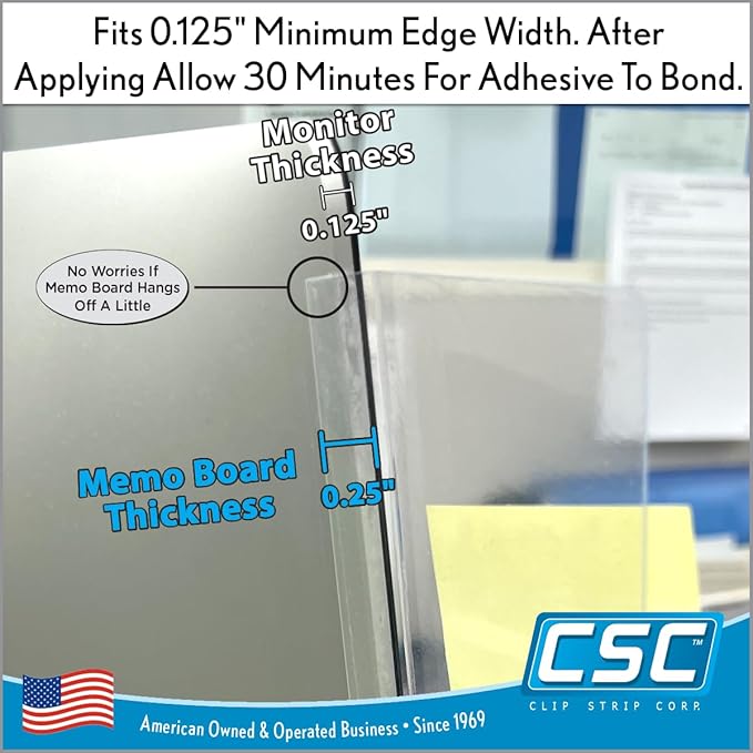 Computer Monitor Memo Board 2 Pack Sticky Note Holder, Semi-Transparent Flexible PVC, Monitor Adhesive Message Boards, Desk Accessories & Workspace Organizers, 12" L x 3" W, Non-Acrylic