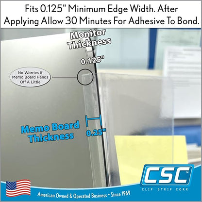 Computer Monitor Memo Board 2 Pack Sticky Note Holder, Semi-Transparent Flexible PVC, Monitor Adhesive Message Boards, Desk Accessories & Workspace Organizers, 12" L x 3" W, Non-Acrylic