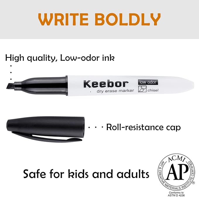 Chisel Tip Dry Erase Markers, 72 Pack Black Marker, Low-Odor White Board Markers, Office & School Supplies