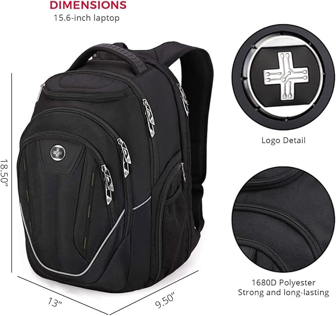 Swissdigital Design Large Travel Backpack For Men, TSA-Friendly Business Laptop Backpack, USB Charging Port，RFID Protection Tech Backpack Fits 15.6Inch Laptop (TERABYTE J16BTF-21) One Nation One World