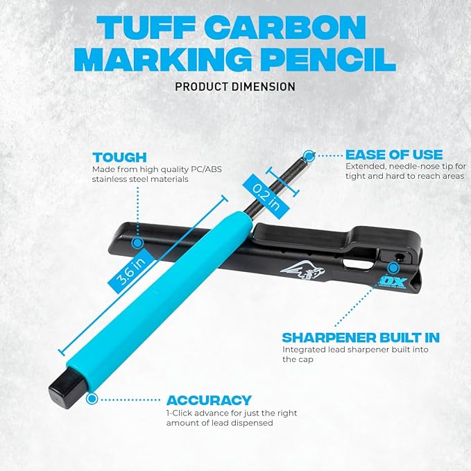OX Tools Pro Tuff Carbon Marking Pencil with Pencil Holder, Sharpener & Belt Clip -Ideal for Carpentry and Construction, OX-P503201