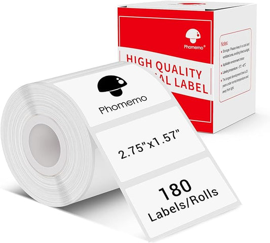 Phomemo Thermal Sticker Labels- 2.75"x1.57"(70x40mm) Thermal Label for M221/M220/M200, for Barcode/Address/Mailing/Logo/Business/Home Tag, Black on White