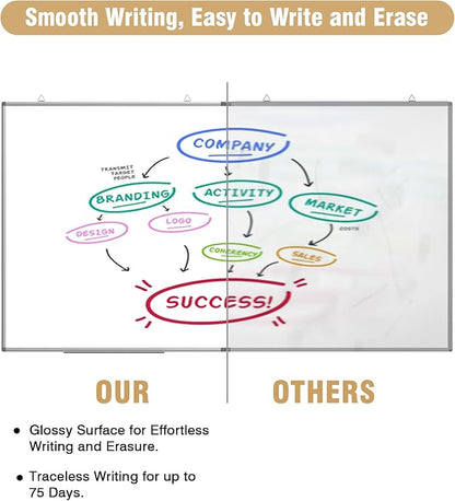 72"X 40" Large Magnetic Dry Erase Whiteboard, Removable Wall Hanging Board with 4 Pens & 1 Dry Erasers & 6 Magnets, Sliver Aluminum Frame White