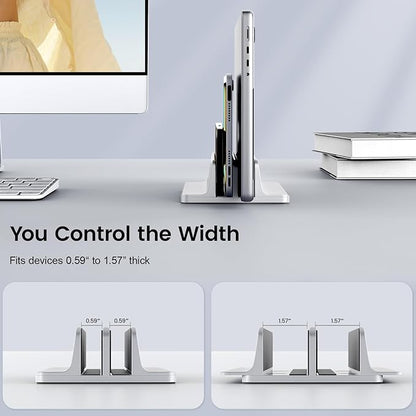 acer Dual Vertical Laptop Stand, Upright Desktop Stand Holder with Adjustable Dock (Up to 15.7''), Aluminum Laptop Rack Storage Desk Organizer for Tablet, MacBook/Samsung/HP/Dell/Chrome Book