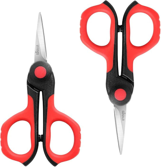 LIVINGO 4.5” Small Sharp Embroidery Scissors, Precise Detail Pointed Tip Stainless Steel Shears for Cutting Fabric, Needlework Thread Yarn Craft Sewing, Scrapbook, Paper, 2 Pack Red/Black