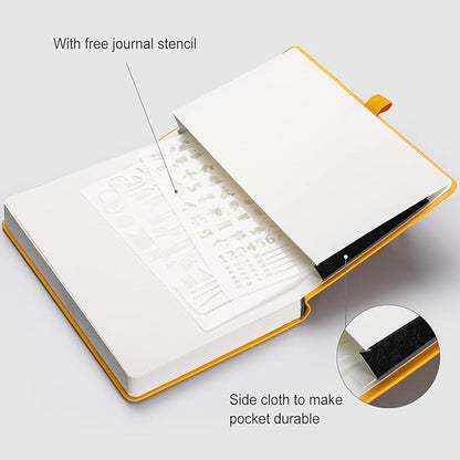 AHGXG Bullet Dotted Journal - 320 Numbered Pages Dot Grid Notebook A5 Thick Journal, 100gsm Thick Dotted Paper, Leather Hardcover,Inner Pocket, 5.75'' × 8.38'' - Yellow