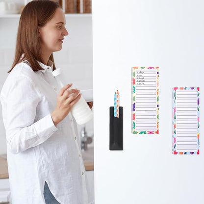 4 Pack Magnetic Note Pad for Fridge with Pen Holder, Totally 200 Sheets Grocery List Magnet Pad for Refrigerator Magnetic Shopping List Pad（Floral Design）
