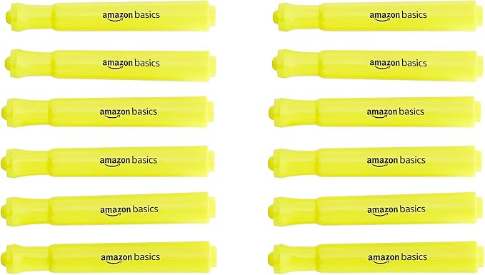 Amazon Basics Yellow Highlighters 12 Pack, Chisel Tip, Office and School Supplies