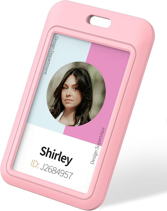 Uniclife 3 Pack Sliding ID Badge Holder Hard Pink Vertical Plastic Card Case Protector Pouch with Clear Window for Office School ID Credit Cards Proximity Key Cards Driver’s Licenses and Passes