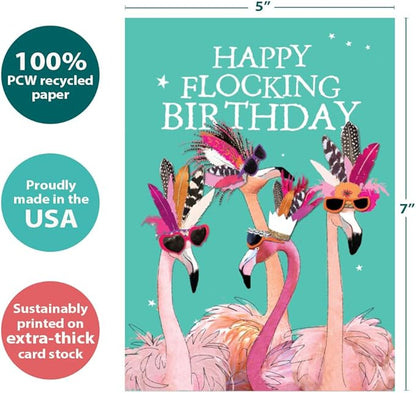 Tree-Free Greetings - Birthday Cards - Artful Designs - 2 Cards + Matching Envelopes - Made in USA - 100% Recycled Paper - 5 x 7 - Flocking Birthday (GT61243)