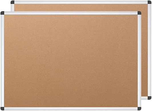 VIZ-PRO Cork Notice Board, 48 X 36 Inches, Pack of 2, Silver Aluminium Frame