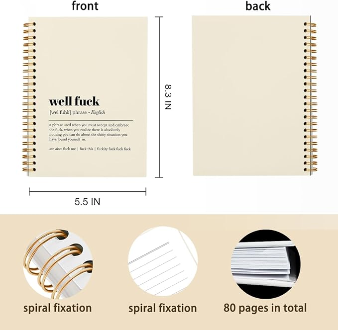 Tizzer Funny Well F Definition Lined Hardcover College Ruled Spiral Notebook Journal for Work Notes Journaling 5.5×8.3 Inch,Sympathy Gifts for Bad Day,Loss Job,Pet Loss,Breakups,Condolence (Beige)