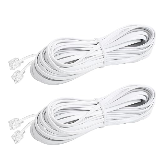 Phone Cord for Landline, 2 Pack 26 Feet(8M) RJ11 6P4C Phone Extension Cord, White Telephone Wire, RJ11 Telephone Cable with Fax/Modem for Office or Home