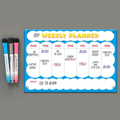 GEEKBEAR Dry Erase Refrigerator Calendar with 3 Markers - Attachable to Any Fridge with Special Suction Cups - Monthly and Weekly Designs, Acrylic - 15.7" x 10.6" (08. Cloud, Weekly)