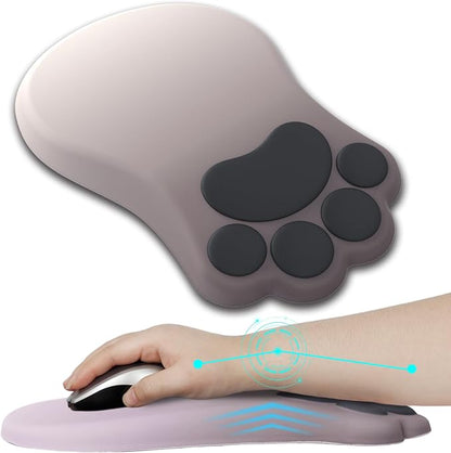 Ergonomic Mouse Pad with Wrist Rest,Cute Cat Paw Mousepad Wrist Support,Comfortable Massage Design Computer Pain Relief Mouse Pad with Non-Slip PU Base for Desk Laptop Gaming,Gradual Brown